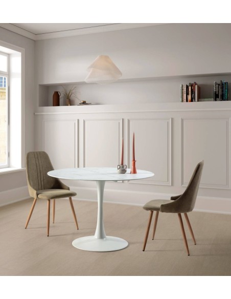 Silla de comedor SEUL, tejido verde y metal.