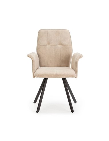 Silla con brazos MERY, tejido beige y metal negro