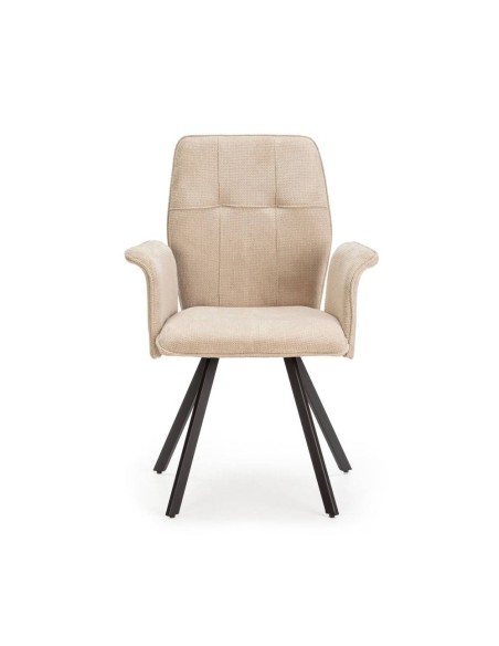 Silla con brazos MERY, tejido beige y metal negro