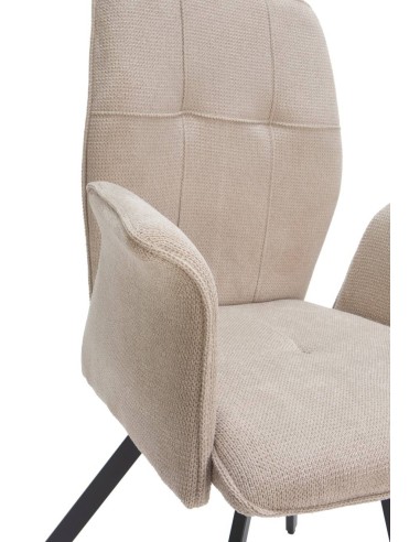Silla con brazos MERY, tejido beige y metal negro