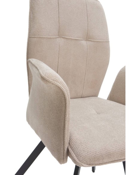 Silla con brazos MERY, tejido beige y metal negro