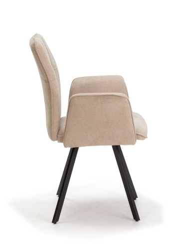 Silla con brazos MERY, tejido beige y metal negro