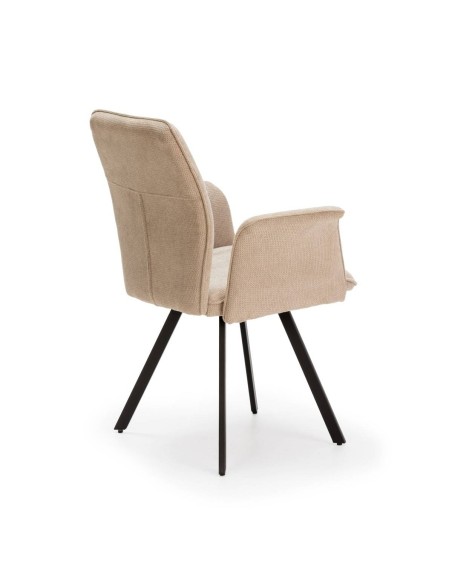 Silla con brazos MERY, tejido beige y metal negro