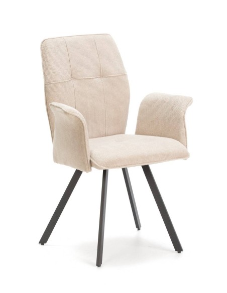 Silla con brazos MERY, tejido beige y metal negro