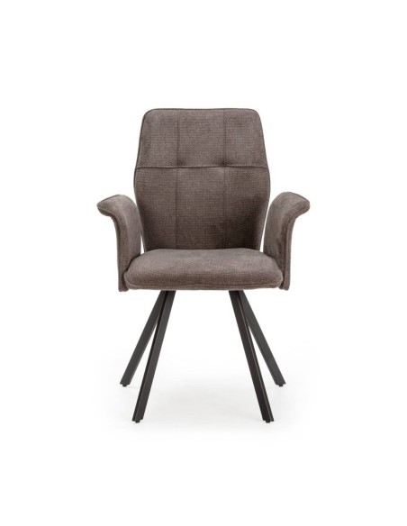 Silla con brazos MERY, tejido gris oscuro y metal negro