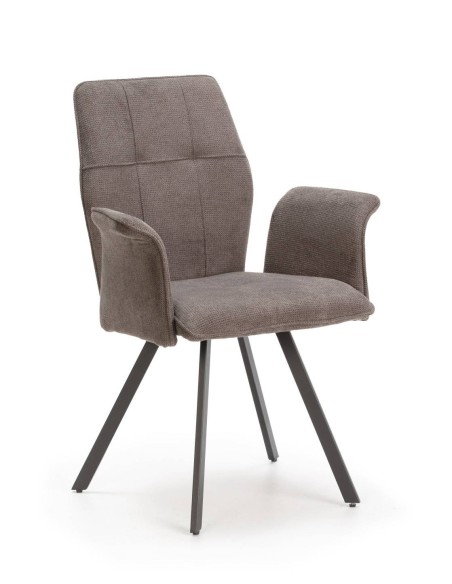 Silla con brazos MERY, tejido gris oscuro y metal negro