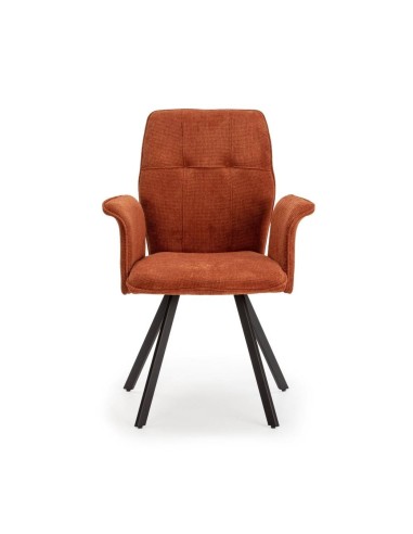 Silla con brazos MERY, tejido marrón y metal negro