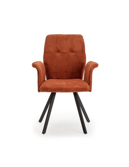 Silla con brazos MERY, tejido marrón y metal negro