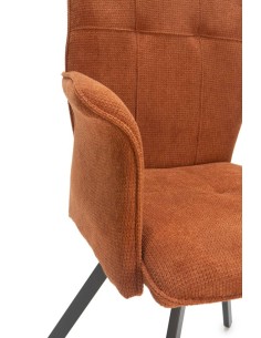 Silla con brazos MERY, tejido marrón y metal negro 2