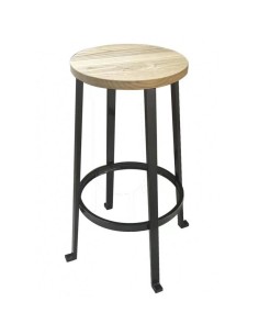 Taburete industrial ROMI, acero negro y madera natural