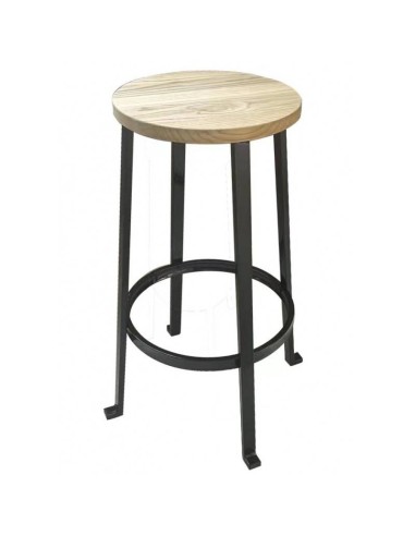 Taburete industrial ROMI, acero negro y madera natural