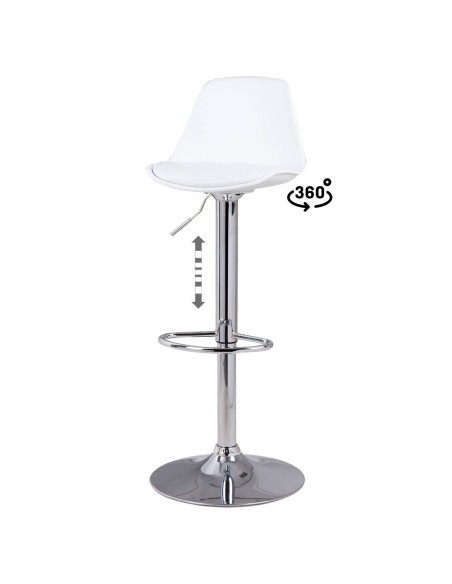 Banqueta Orlando 60-81, assento em couro sintético branco e base cromada