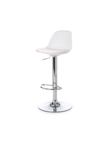 Banqueta Orlando 60-81, assento em couro sintético branco e base cromada