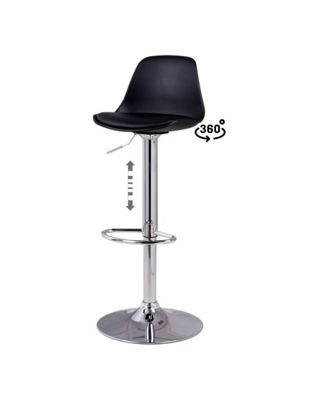 Taburete Orlando 60-81, asiento de cuero sintético negro y base cromada