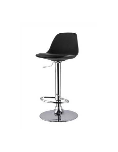 Taburete Orlando 60-81, asiento de cuero sintético negro y base cromada