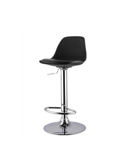 Taburete Orlando 60-81, asiento de cuero sintético negro y base cromada