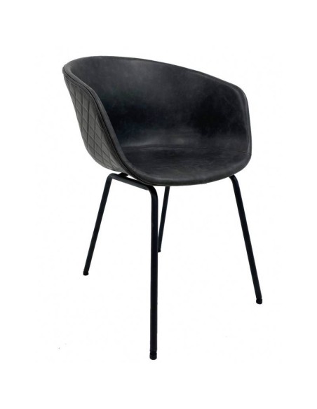 Silla con brazos MARCK, similpiel gris antracita, patas metal negro.