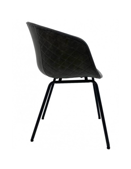 Silla con brazos MARCK, similpiel gris antracita, patas metal negro.
