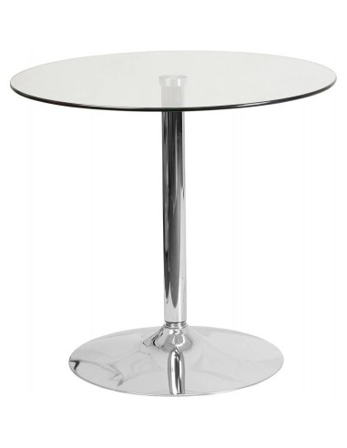Mesa redonda de vidro BAU 70, base cromada