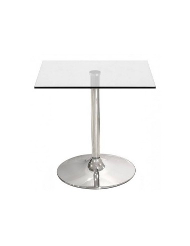 Mesa quadrada de vidro BAU 70, base cromada