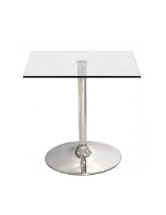 Mesa quadrada de vidro BAU 80, base cromada