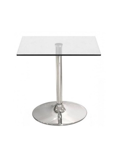 Mesa quadrada de vidro BAU 80, base cromada
