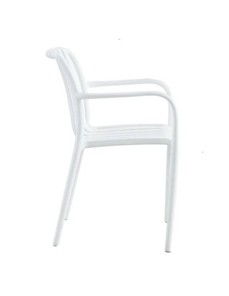 Silla con brazos exterior Isabelli, apilable, blanco