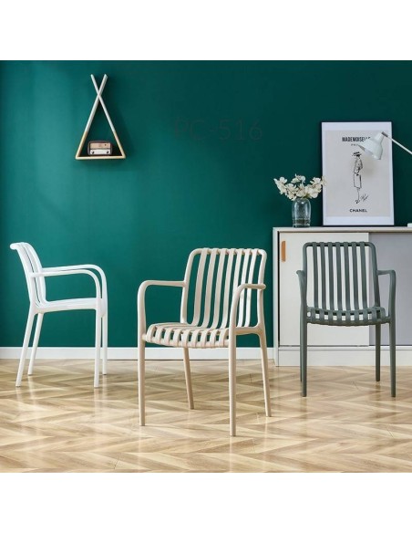 Silla con brazos exterior Isabelli, apilable, negro