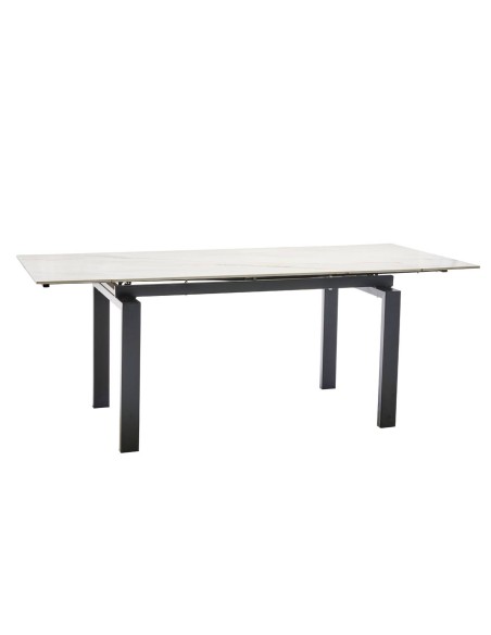 MESA DE JANTAR EXTENSÍVEL AXIS 140 (200) X 90 CERÂMICA BRANCA E METAL