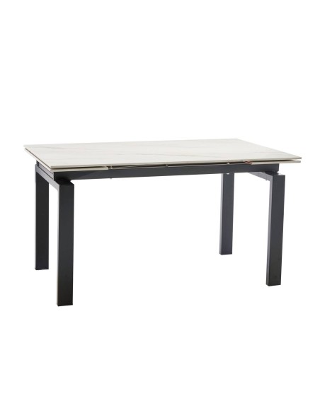 MESA DE JANTAR EXTENSÍVEL AXIS 140 (200) X 90 CERÂMICA BRANCA E METAL