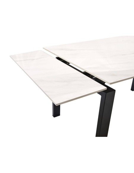 MESA DE JANTAR EXTENSÍVEL AXIS 140 (200) X 90 CERÂMICA BRANCA E METAL