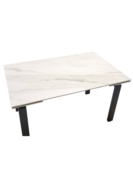 MESA DE JANTAR EXTENSÍVEL AXIS 140 (200) X 90 CERÂMICA BRANCA E METAL