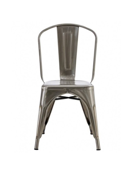 Silla TOLIX de acero, color plata.