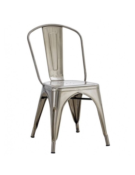 Silla TOLIX de acero, color plata.