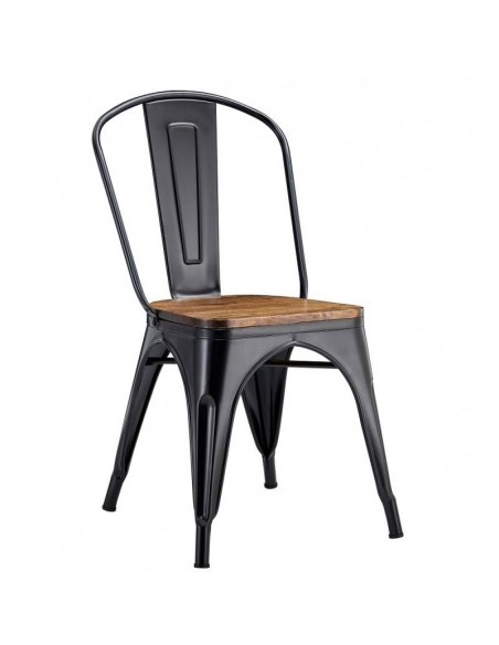 Silla TOLIX de acero, color negro y asiento madera pino.