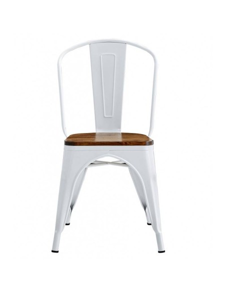 Silla TOLIX de acero, color blanco y asiento madera pino.