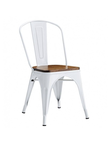 Silla TOLIX de acero, color blanco y asiento madera pino.