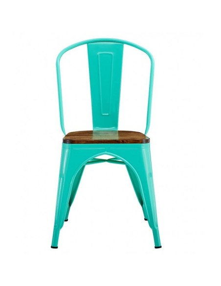 Silla TOLIX de acero, color verde agua y asiento madera pino.