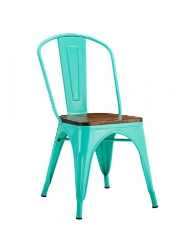Silla TOLIX de acero, color verde agua y asiento madera pino.