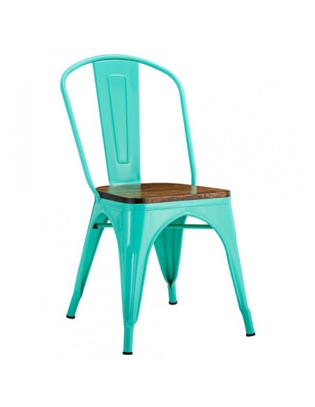Silla TOLIX de acero, color verde agua y asiento madera pino.