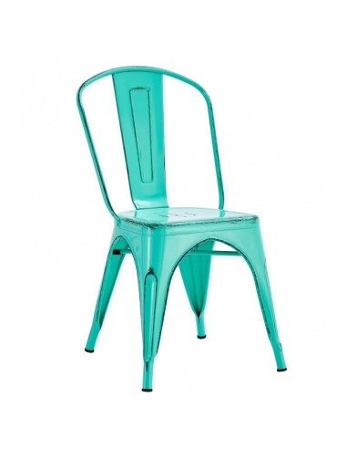 Silla TOLIX de acero, color verde agua acabado vintage.