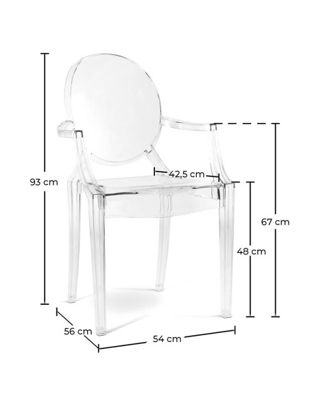 Silla con brazos LOUIS GHOST, Policarbonato Transparente