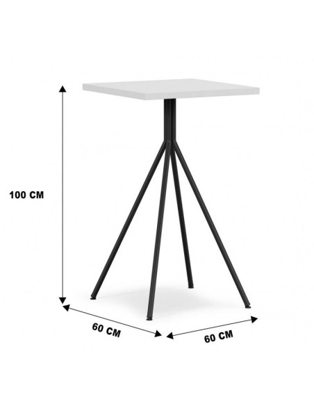 Mesa alta BIGASTRO 60 x 60, tapa de MDP blanco, metal negro
