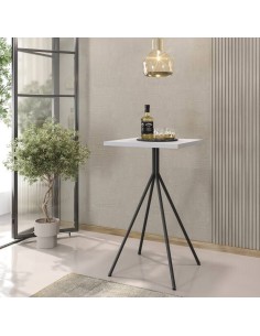 Mesa alta BIGASTRO 60 x 60, tampo em MDP branco, metal preto 2