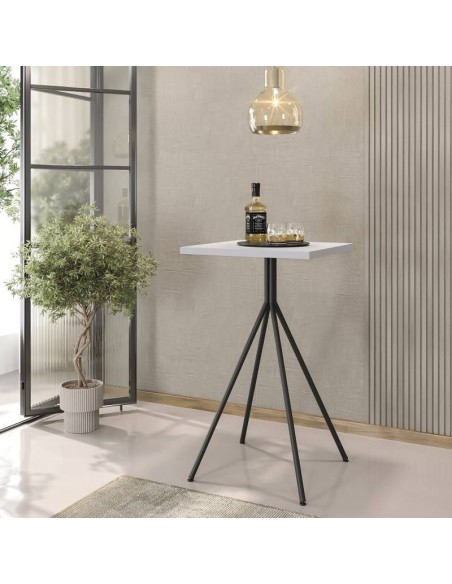 Mesa alta BIGASTRO 60 x 60, tapa de MDP blanco, metal negro