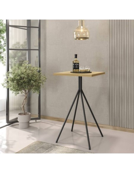 Mesa alta BIGASTRO 60 x 60, tapa de MDP miel, metal negro