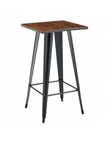 Mesa alta TOLEK WOOD 60 x 60, aço preto e madeira