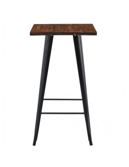Mesa alta TOLEK WOOD 60 x 60, aço preto e madeira