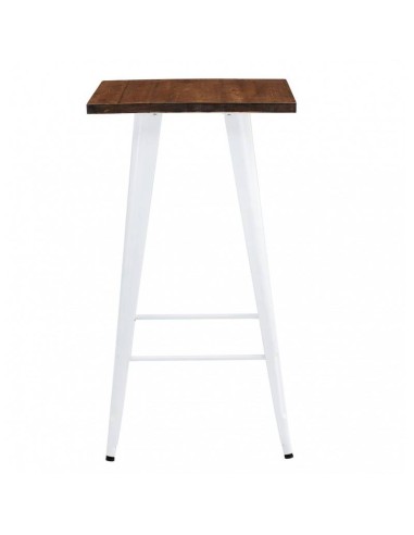 Mesa alta TOLEK WOOD 60 x 60, aço branco e madeira