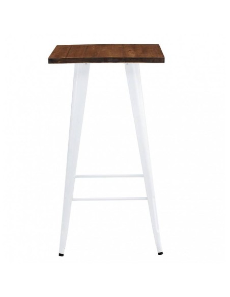 Mesa alta TOLEK WOOD 60 x 60, aço branco e madeira